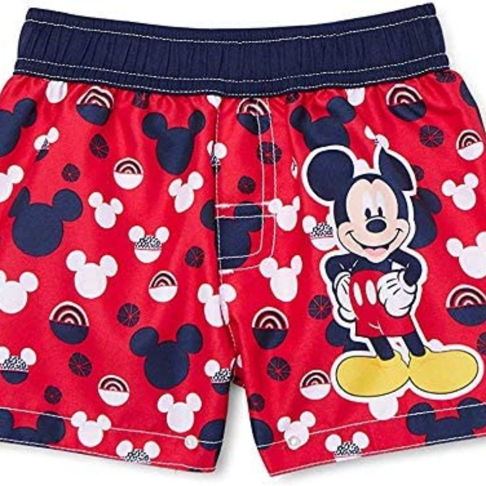 Baby Boys Mickey Mouse Swim Trunks 6/9 Months Red NWT